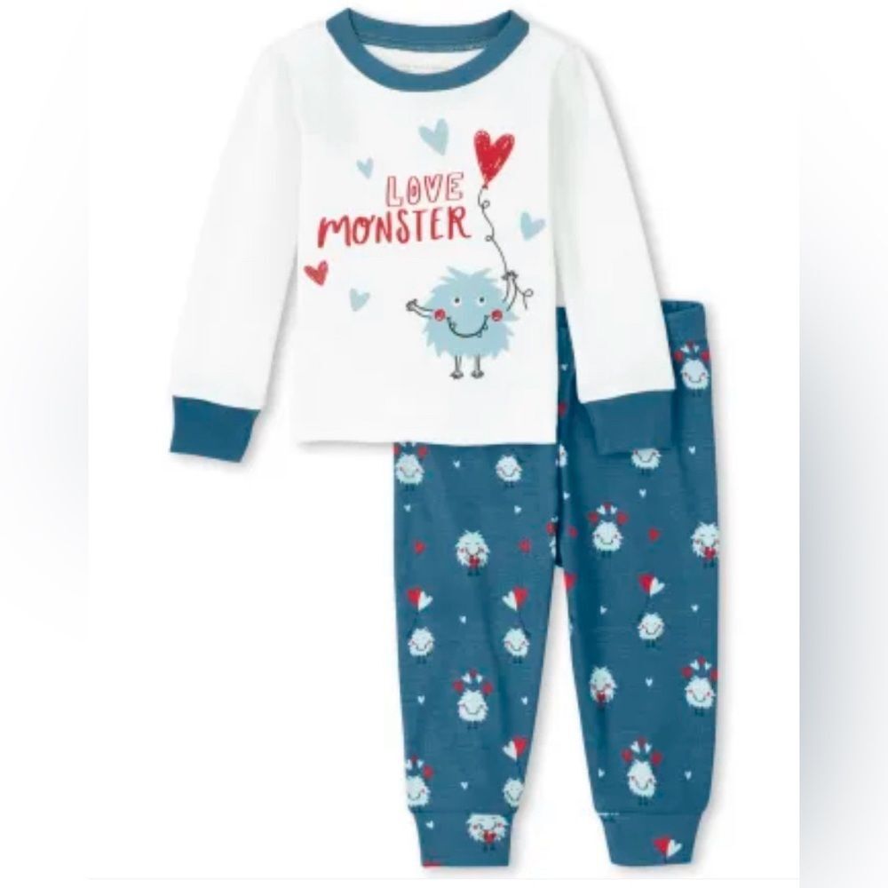 Boy’s Unisex Love Monster Valentine’s Day Pajama Set Snug fit Sleepwear Size 6T